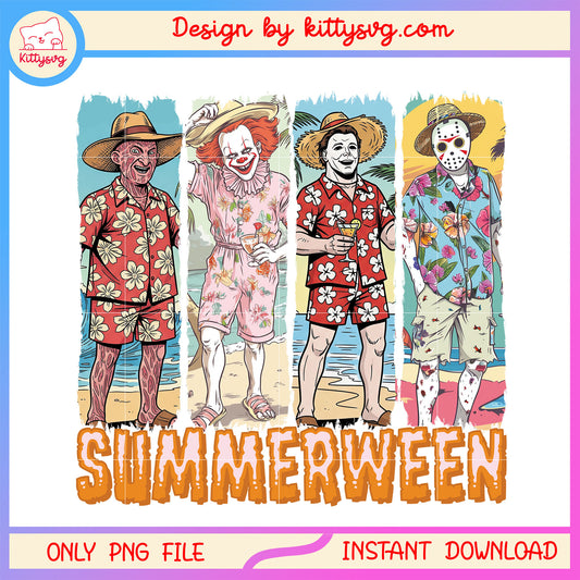 Horror characters summerween png, scary movies png, summer vibes png