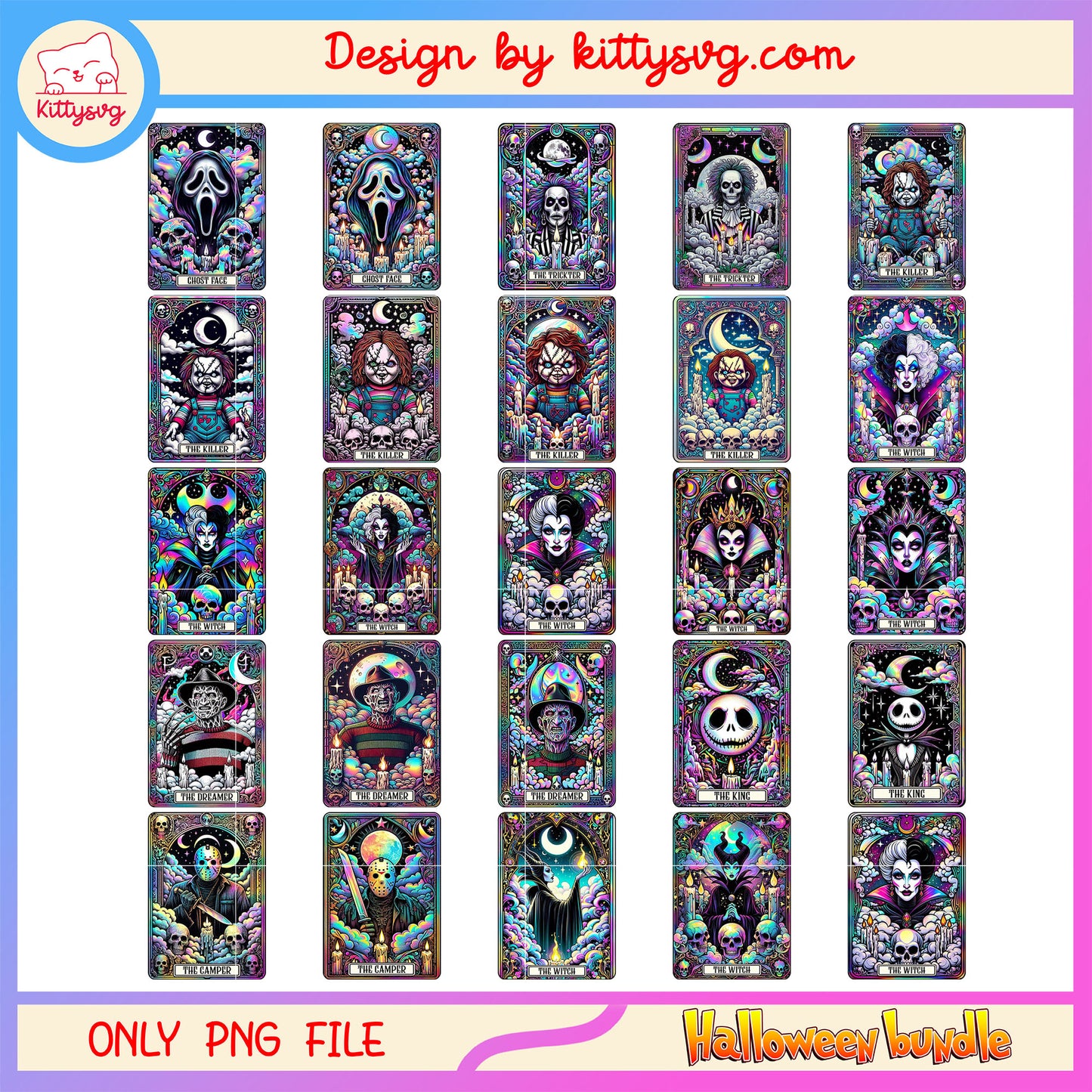 Horror characters tarot card halloween bundle png, horror characters png