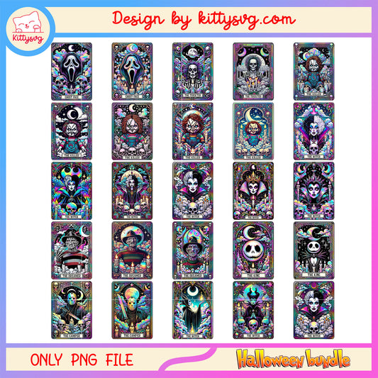 Horror characters tarot card halloween bundle png, horror characters png