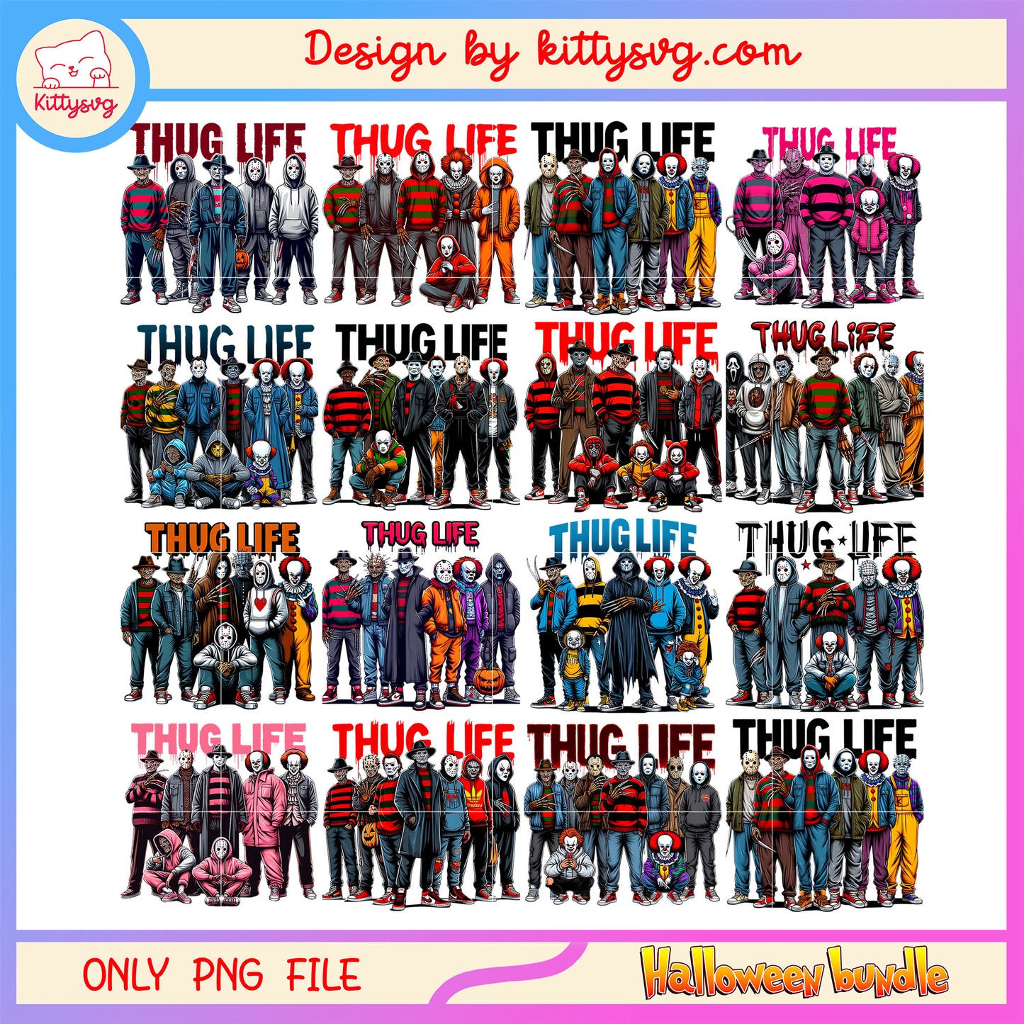 Horror characters thug life halloween bundle png, thug life​ png