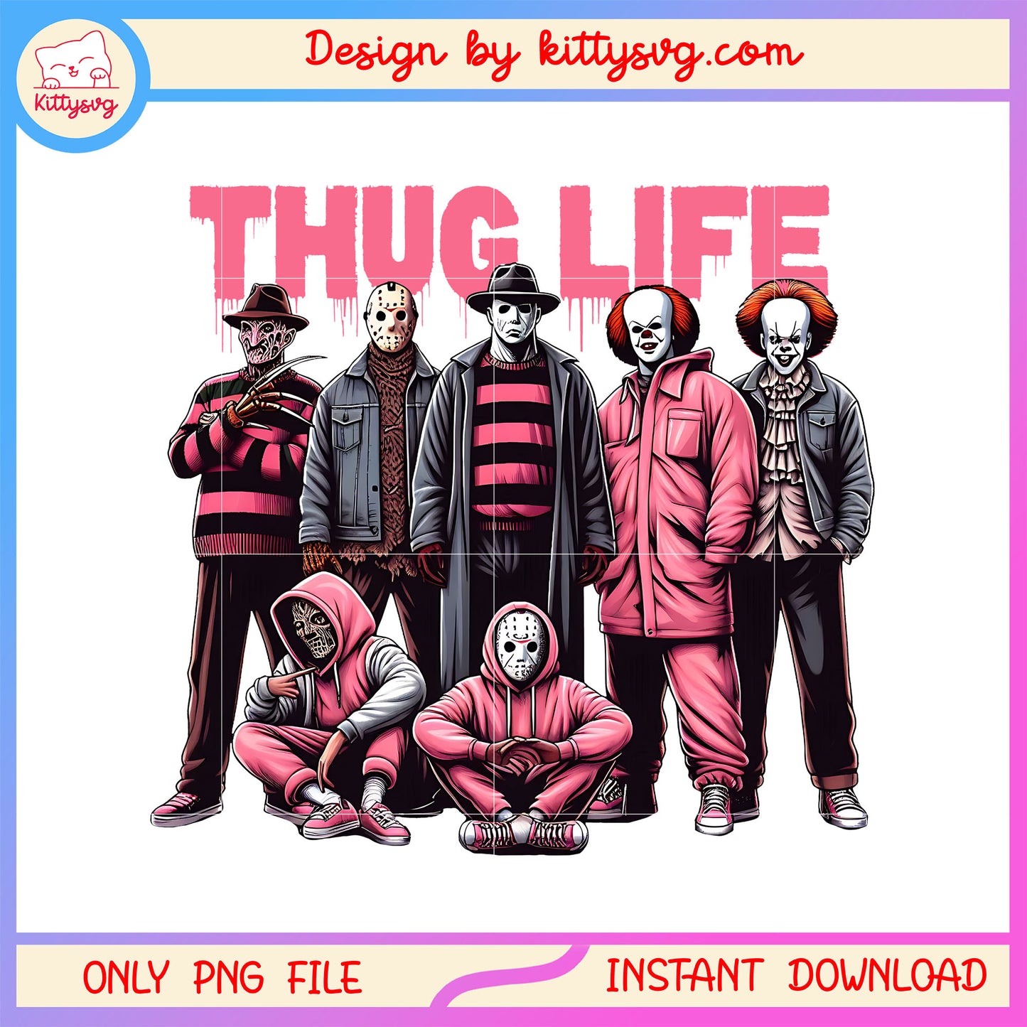 Horror characters thug life pink png, halloween day png, thug life png