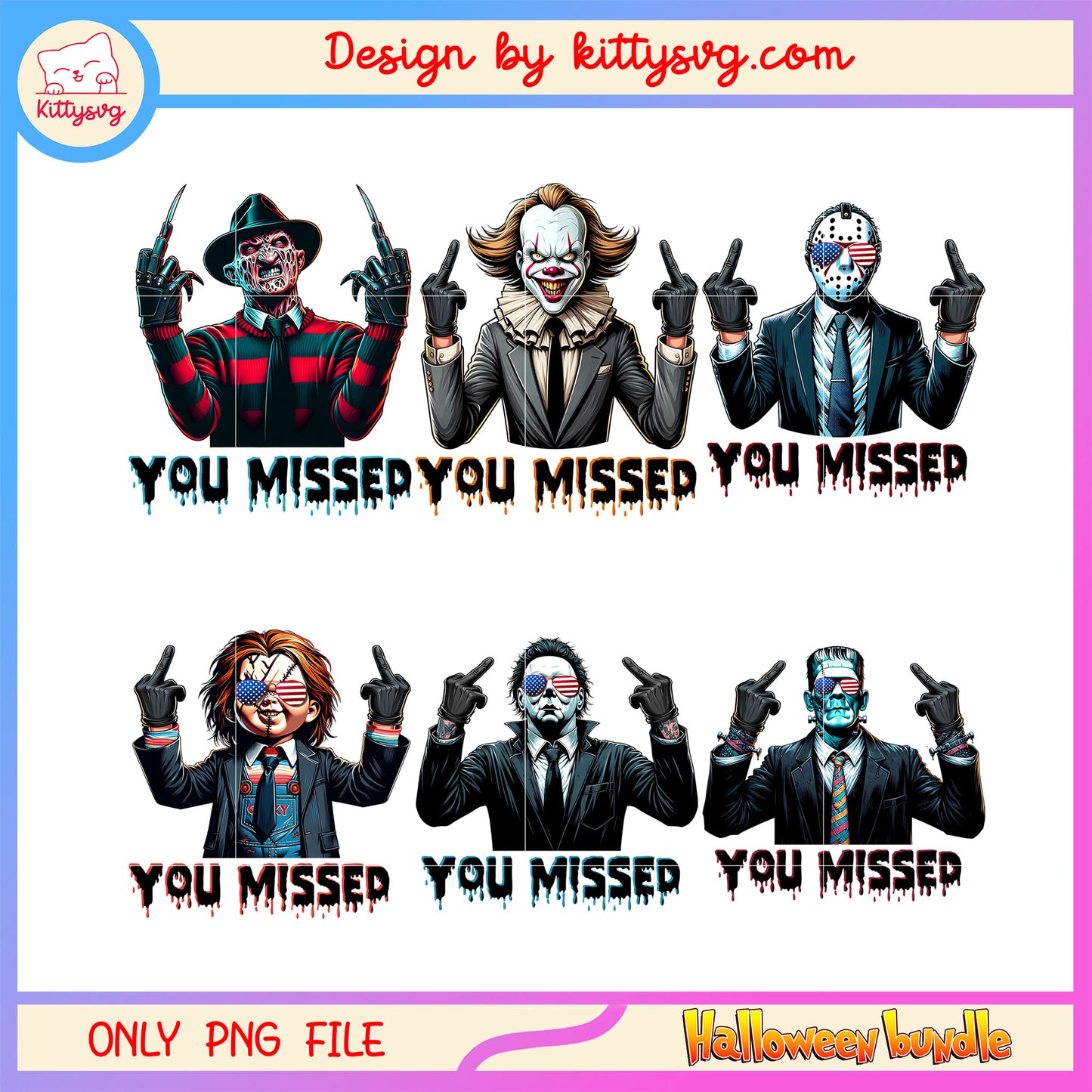 Horror characters you missed bundle png, middle finger png, halloween png