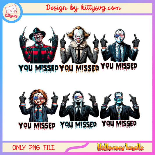 Horror characters you missed bundle png, middle finger png, halloween png