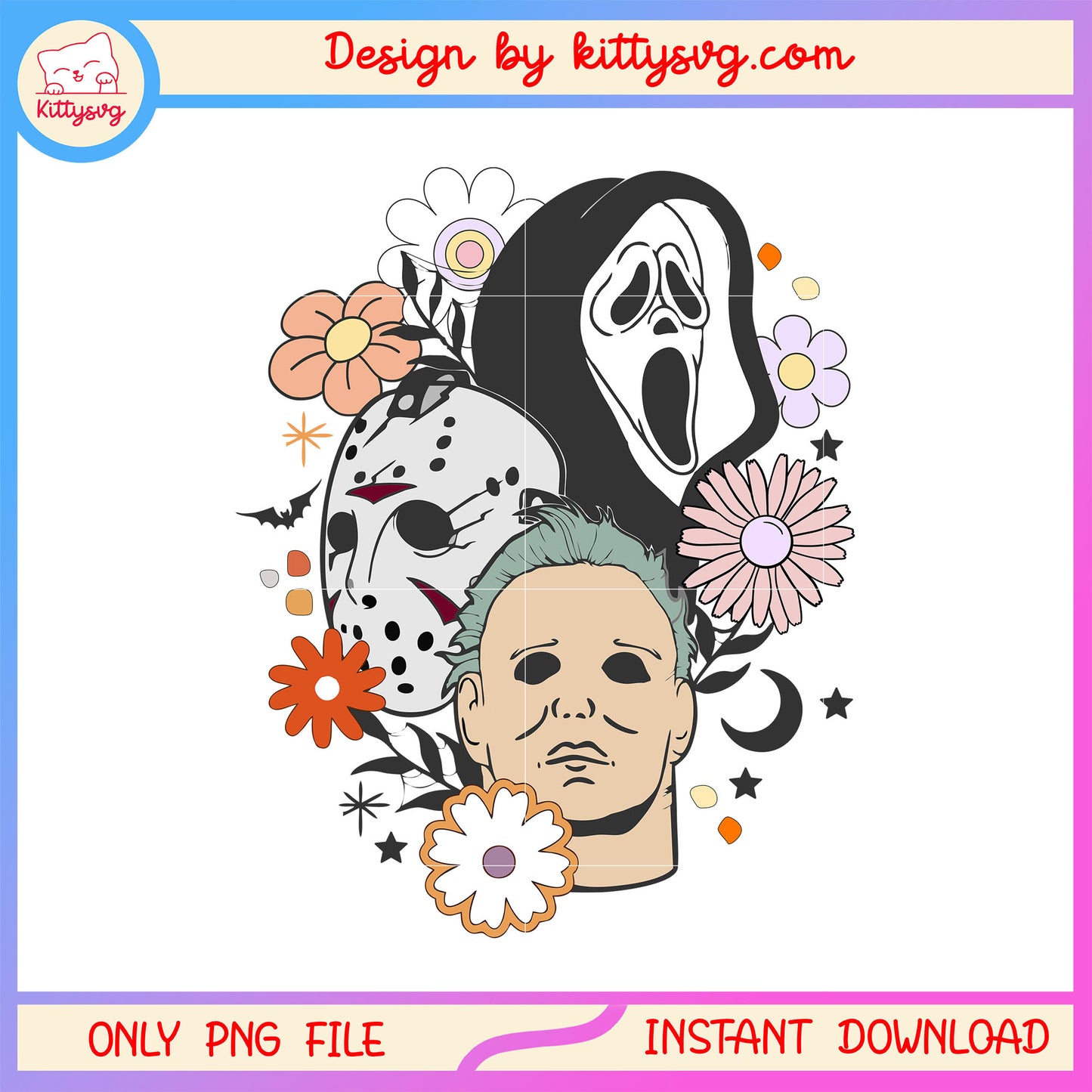 Horror floral spooky characters design png, horror characters png