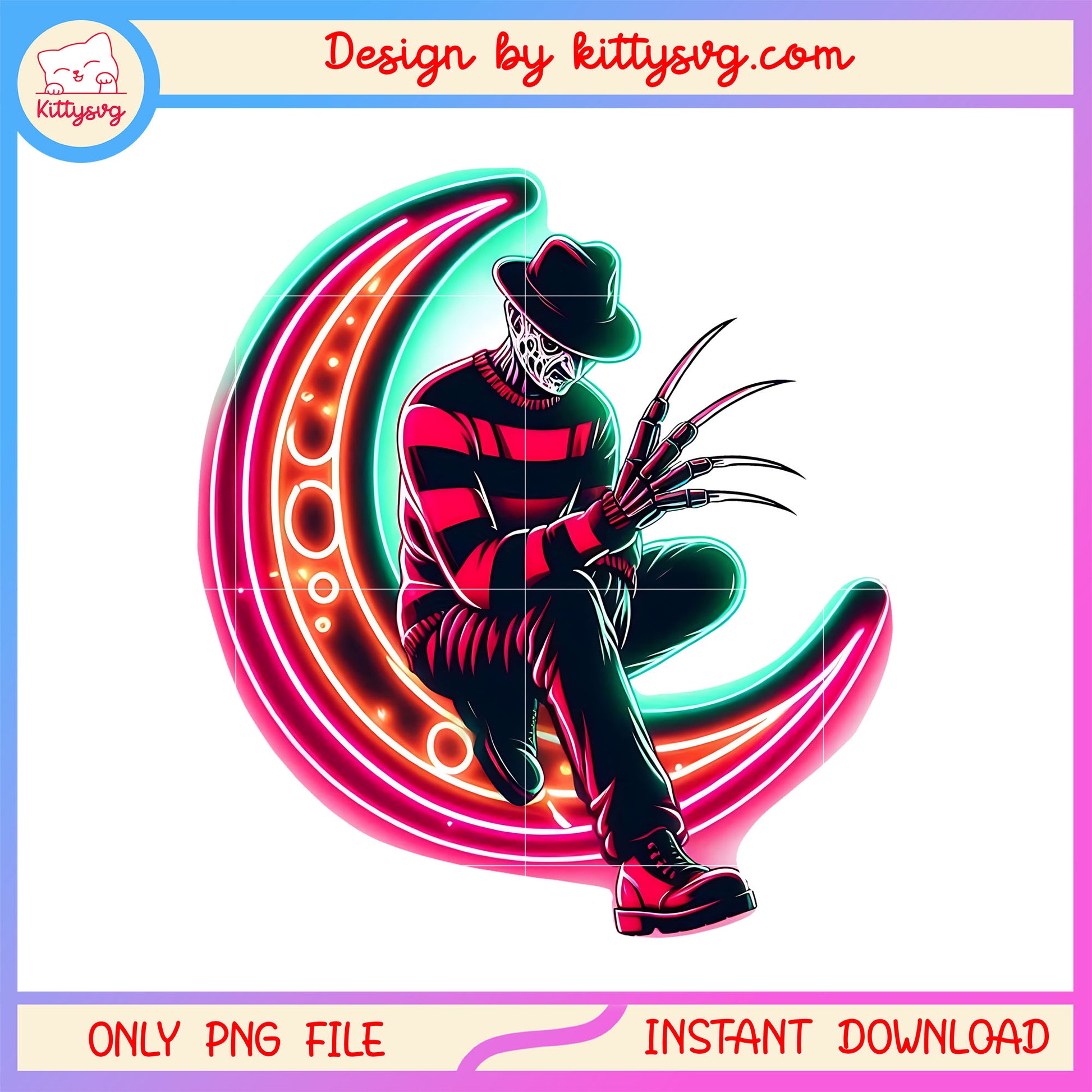Horror freddy krueger halloween moon design png, happy halloween png