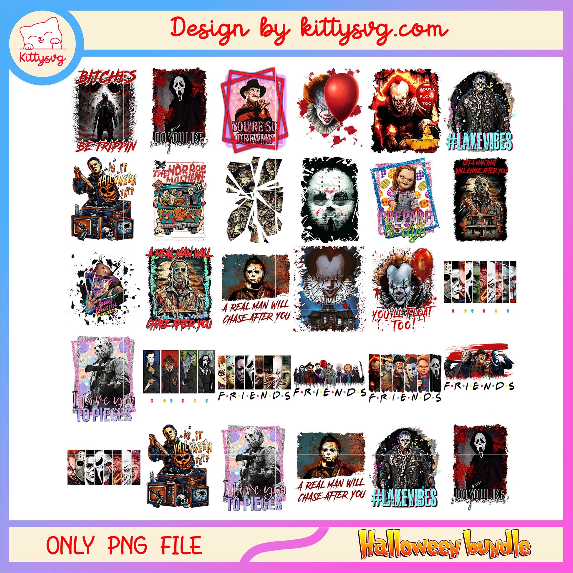 Horror friends design bundle png, horror halloween png, halloween day png
