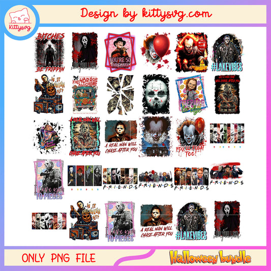 Horror friends design bundle png, horror halloween png, halloween day png