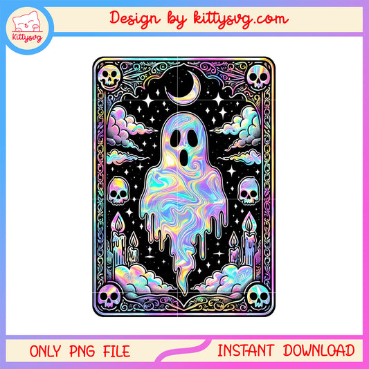 Horror ghost hologram tarot card png, ghost hovering tarot card png
