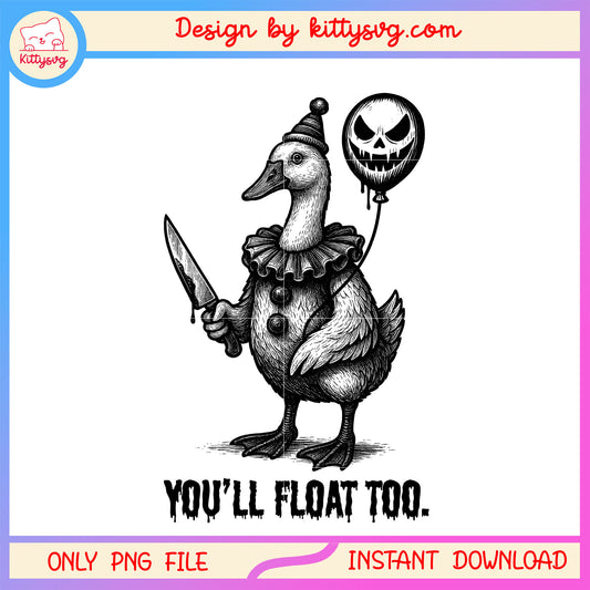 Horror goose you'll float too png, horror halloween png