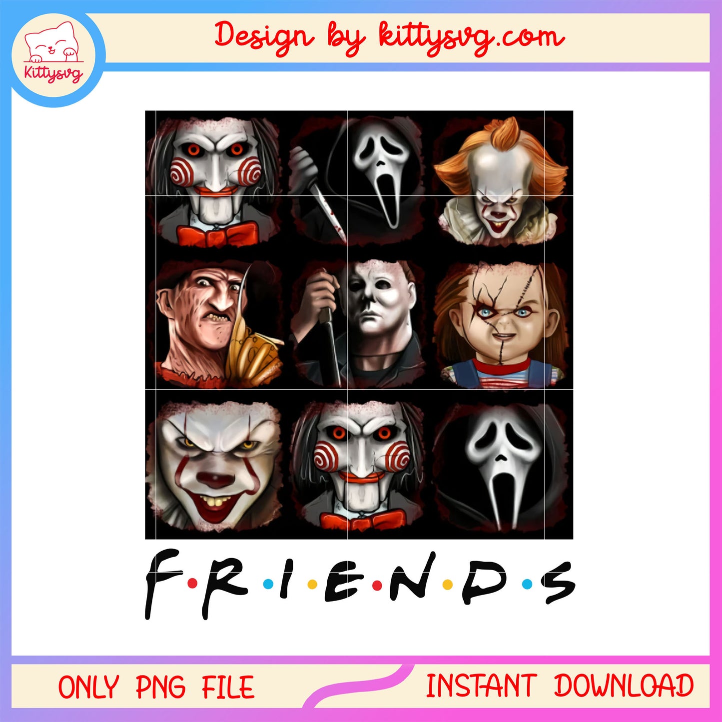 Horror halloween driends design png, horror movies png, horror friends png