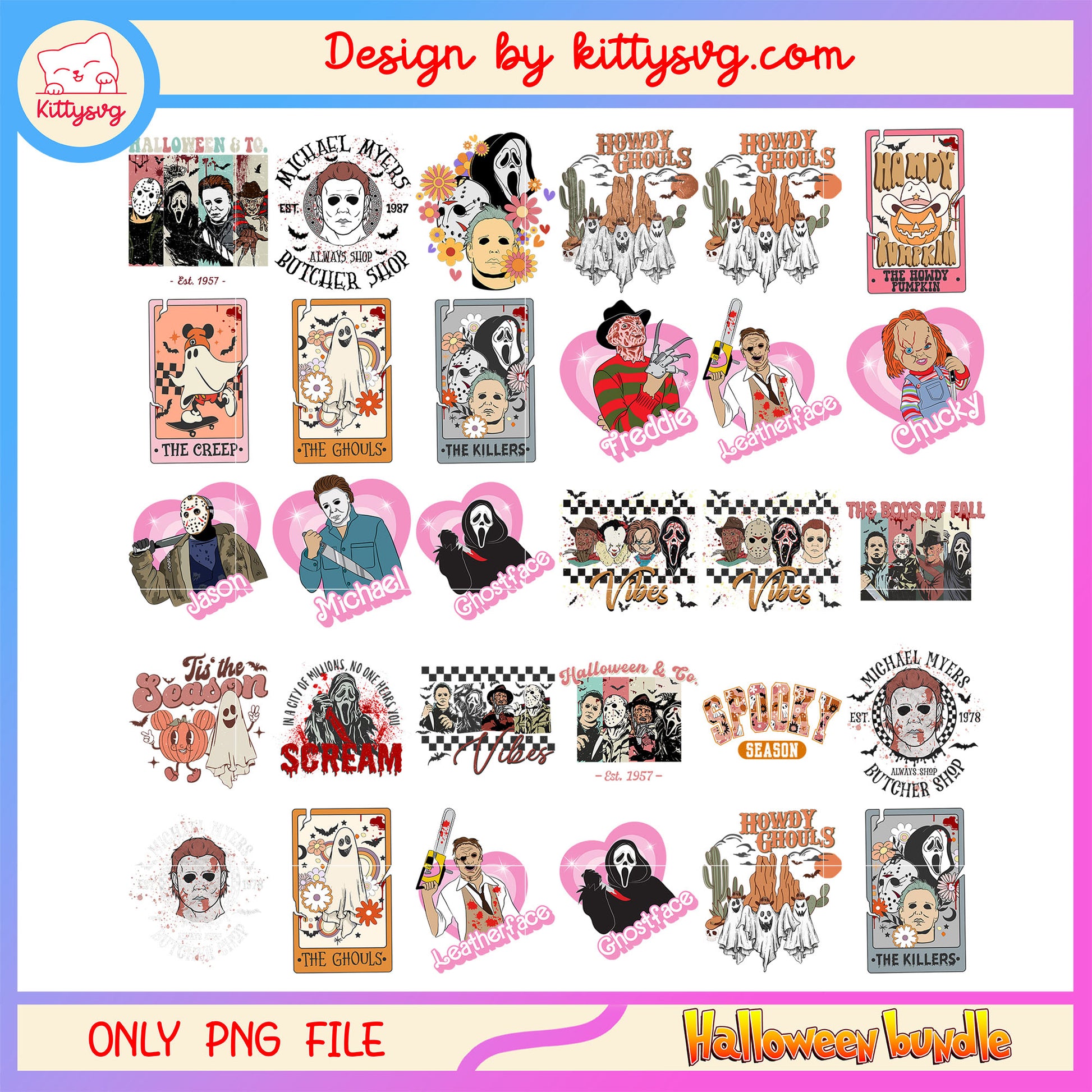 Horror halloween spooky design bundle png, spooky season png