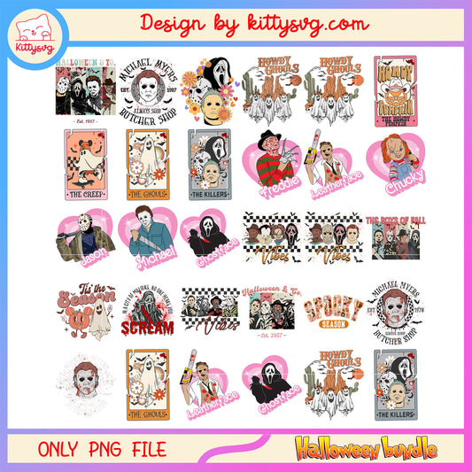 Horror halloween spooky design bundle png, spooky season png