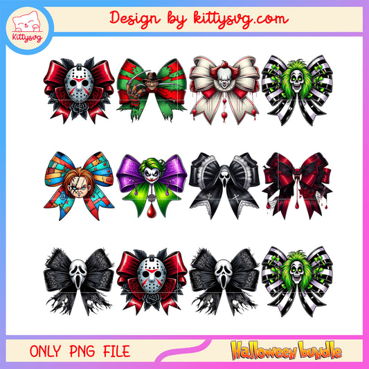Horror head bow halloween design bundle png, halloween horror​ png