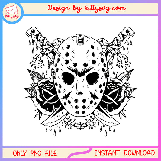 Horror jason voorhees mask floral drawing design png, jason mask png