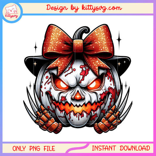 Horror killer freddy krueger pumpkin design png, halloween pumpkin png