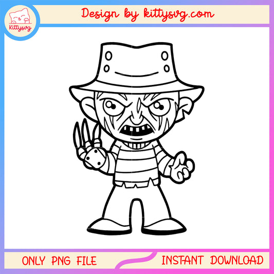 Horror krueger black outline design png, krueger chibi outline png