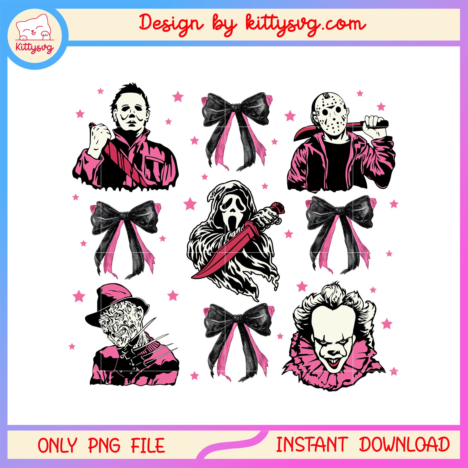 Horror movie characters and black bow png, horror chacracters bow png