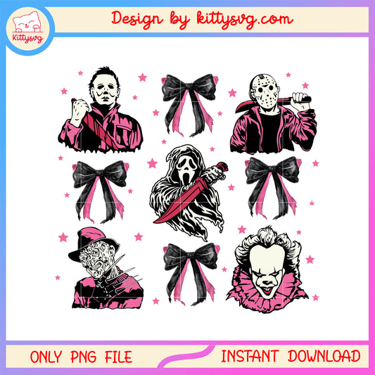 Horror movie characters and black bow png, horror chacracters bow png