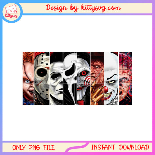 Horror movies characters collage frame png, scary halloween films png