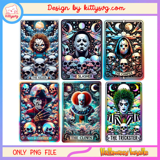 Horror movies tarot card design bundle png, horror character png