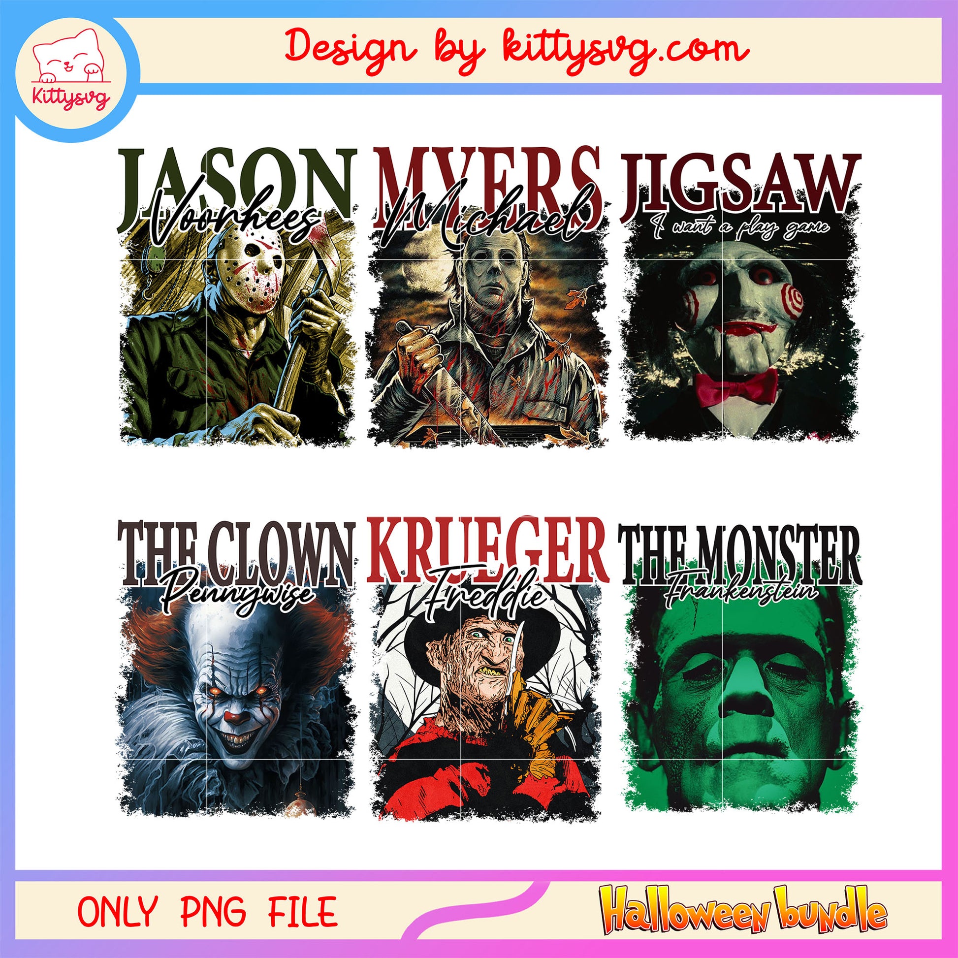 Horror name halloween bundle png, halloween day png, horror png