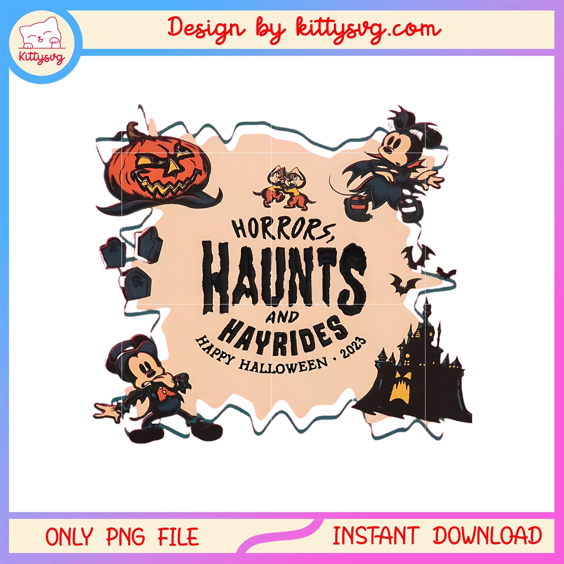 Horrors haunts and hayrides disney halloween png, happy halloween png