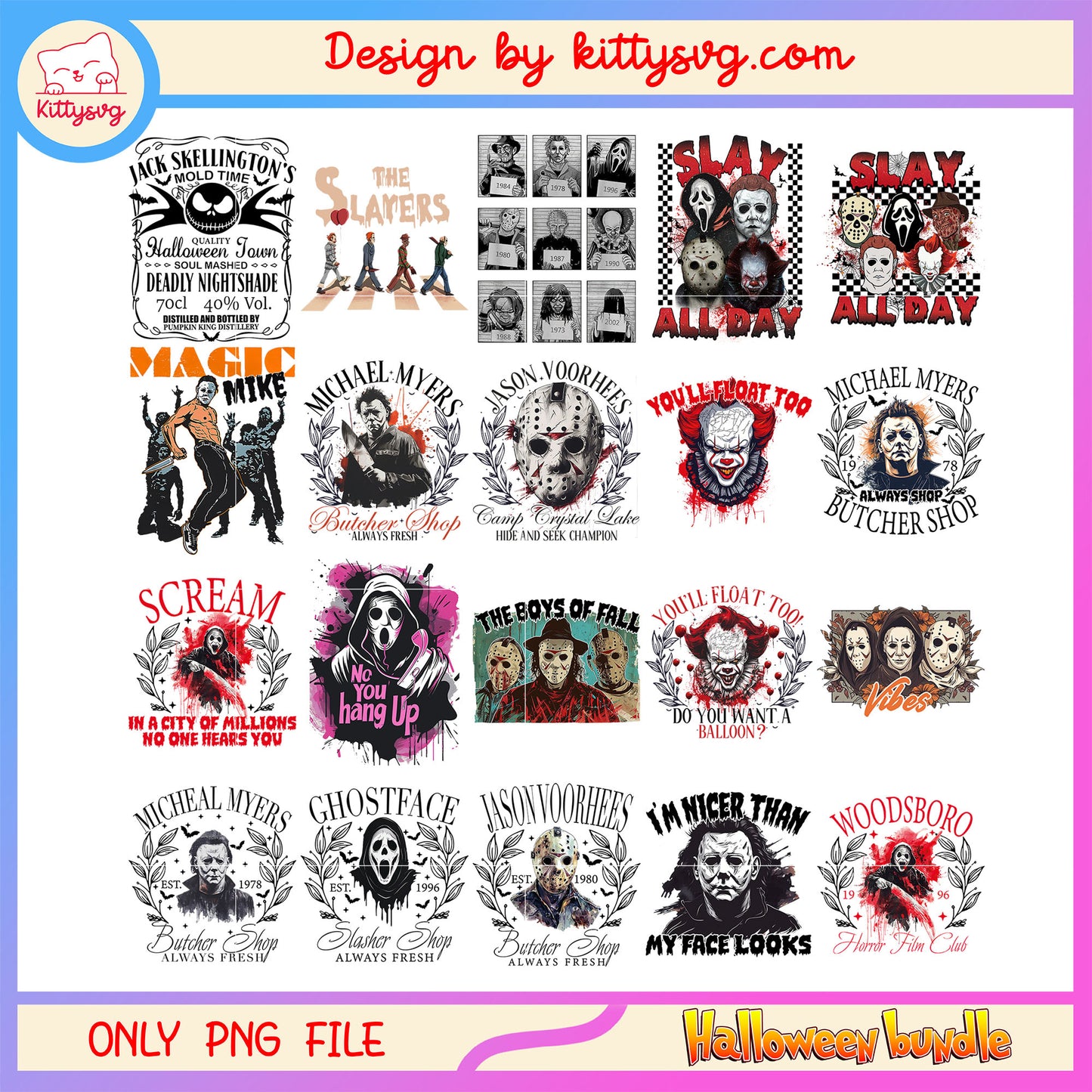 Horror slay all day bundle png, horror characters png, halloween png