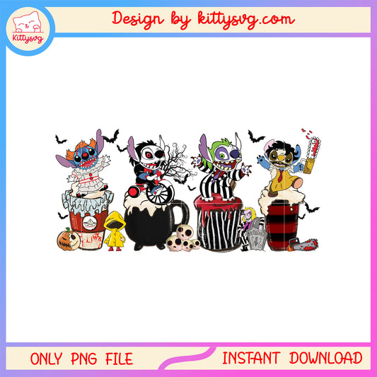 Horror stitch latte halloween png, disney halloween png, stitch png