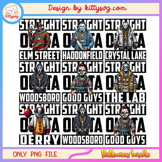 Horror straight outta halloween bundle png, horror characters​ png