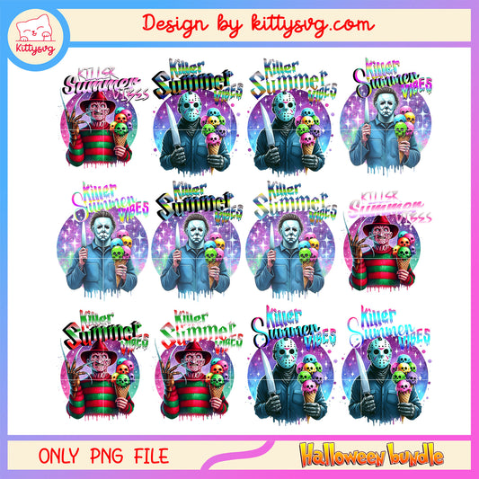 Horror summer killer vibes design bundle png, summer vibes png