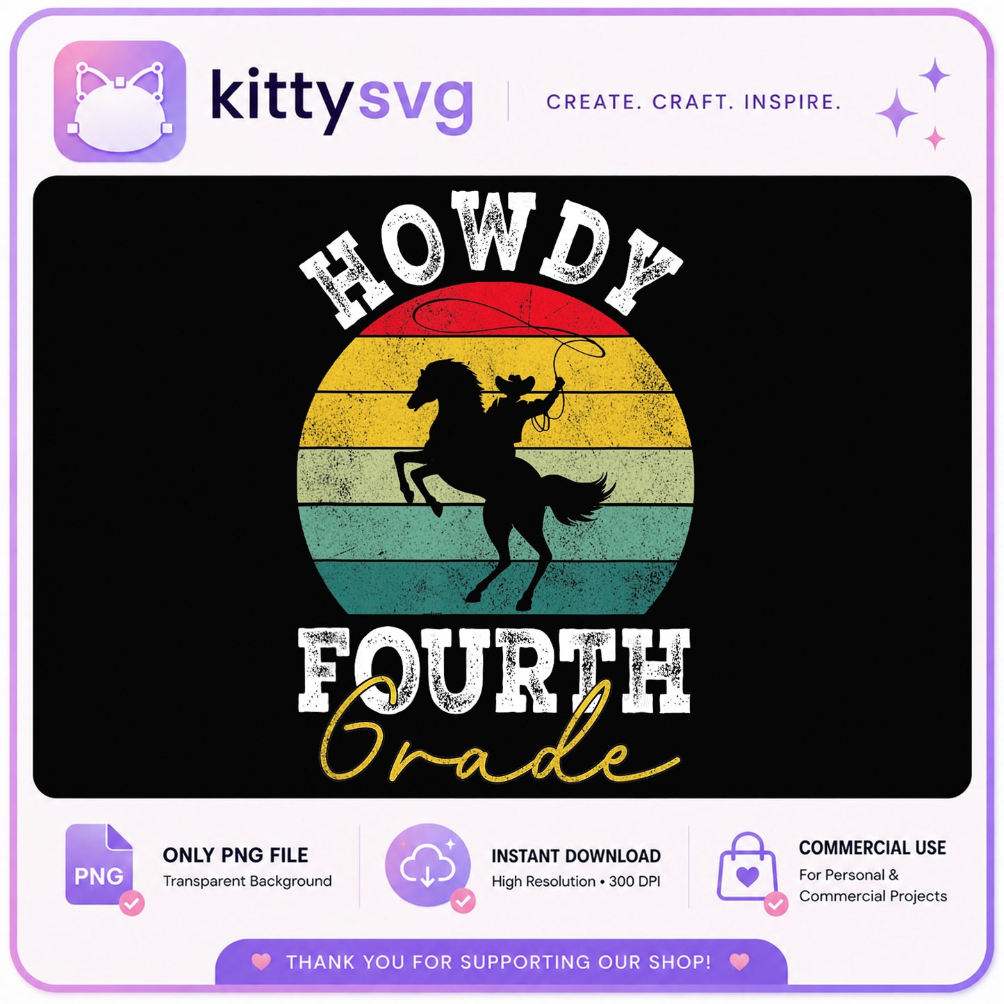 Howdy Fourth Grade PNG, Retro Cowboy Teacher PNG, Back To School PNG