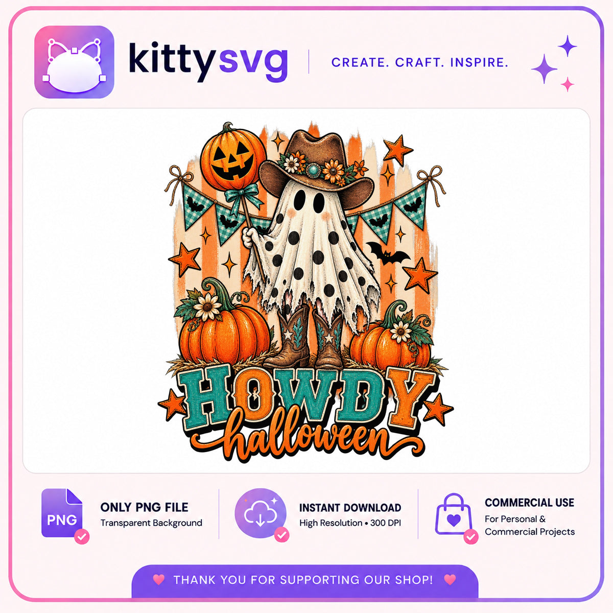 Howdy Halloween Ghost PNG, Cowboy Ghost Pumpkin PNG, Western Halloween PNG