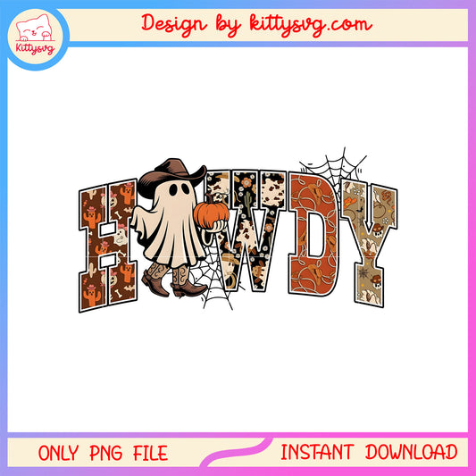 Howdy ghost halloween vibe design png, trick or treat png