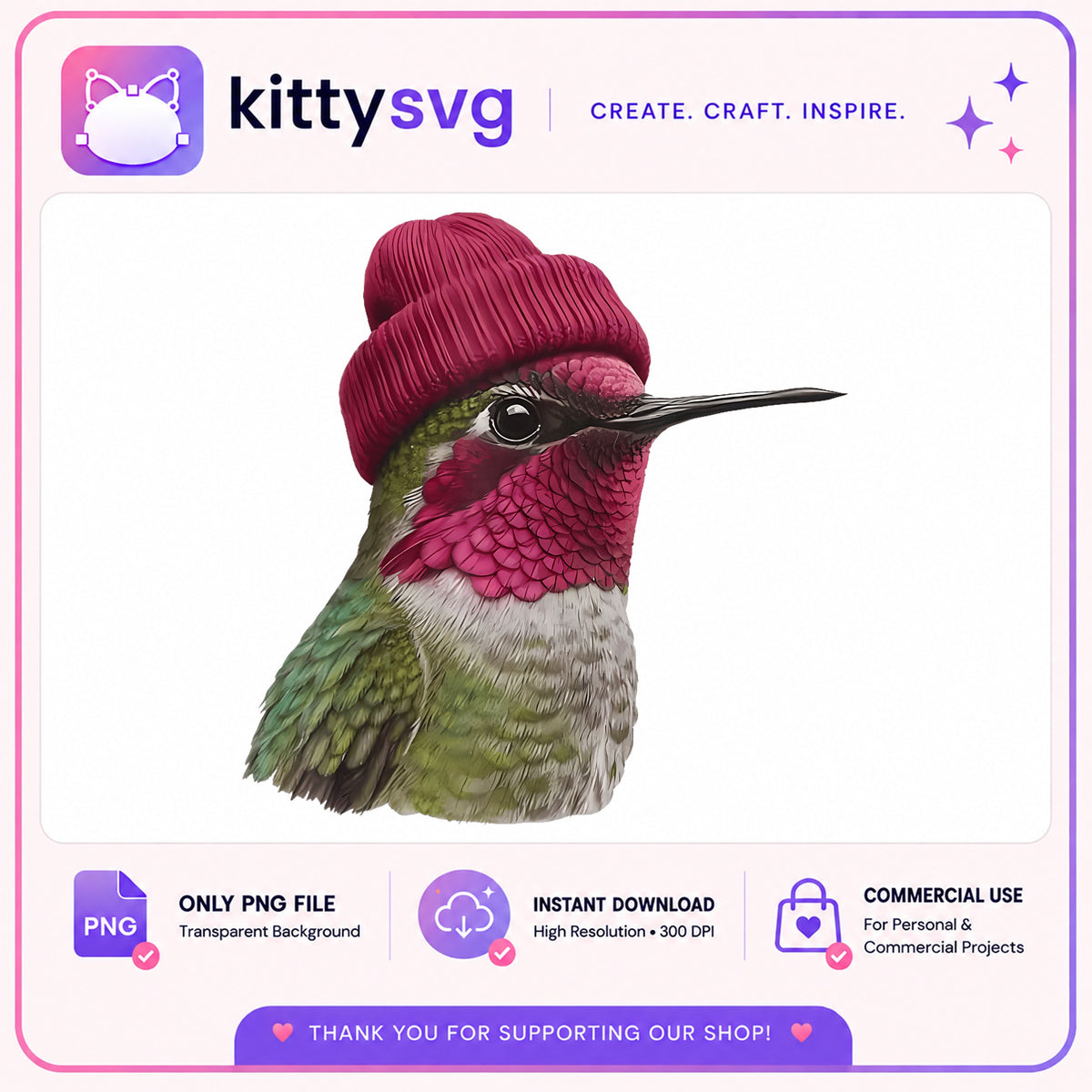 Hummingbird With Beanie Hat PNG, Cute Bird Clipart, Bird PNG