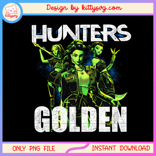 Hunters golden green color design png, huntrix movie png