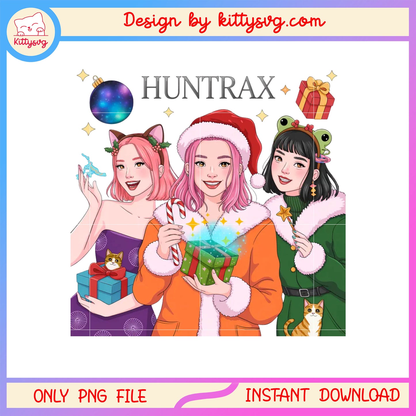 Huntrax kpop hunters christmas cat wreath png, huntrix png