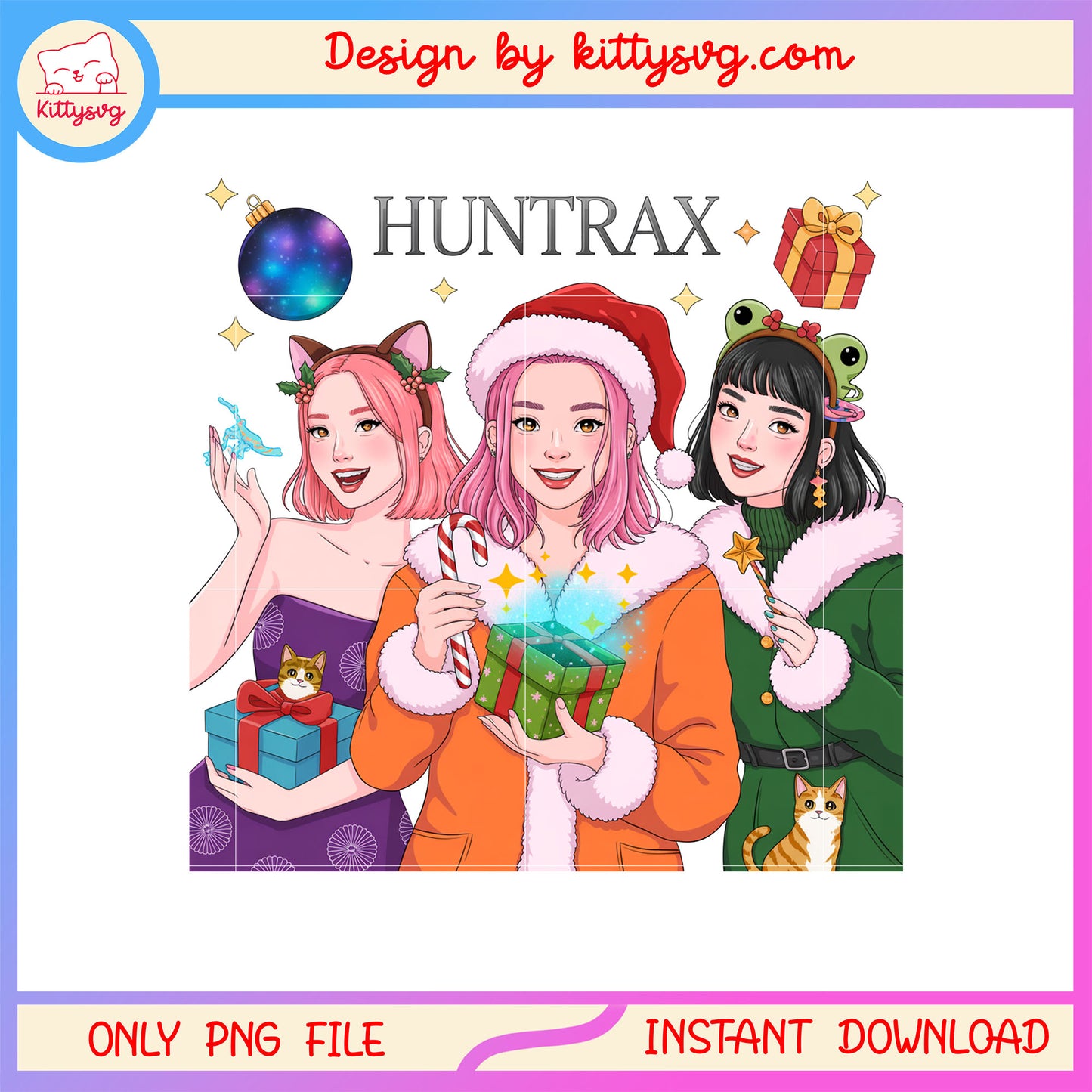 Huntrax kpop merry christmas gif png, huntrix kpop demon hunters png