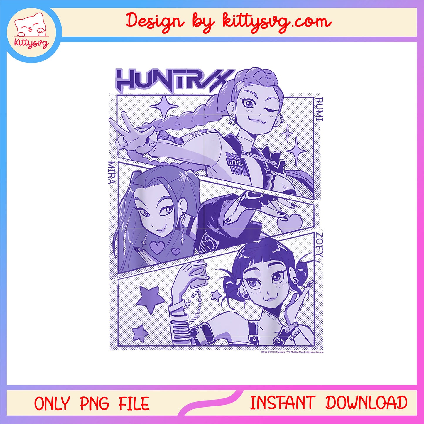 Huntrix anime characters png, kpop demon hunters movie png