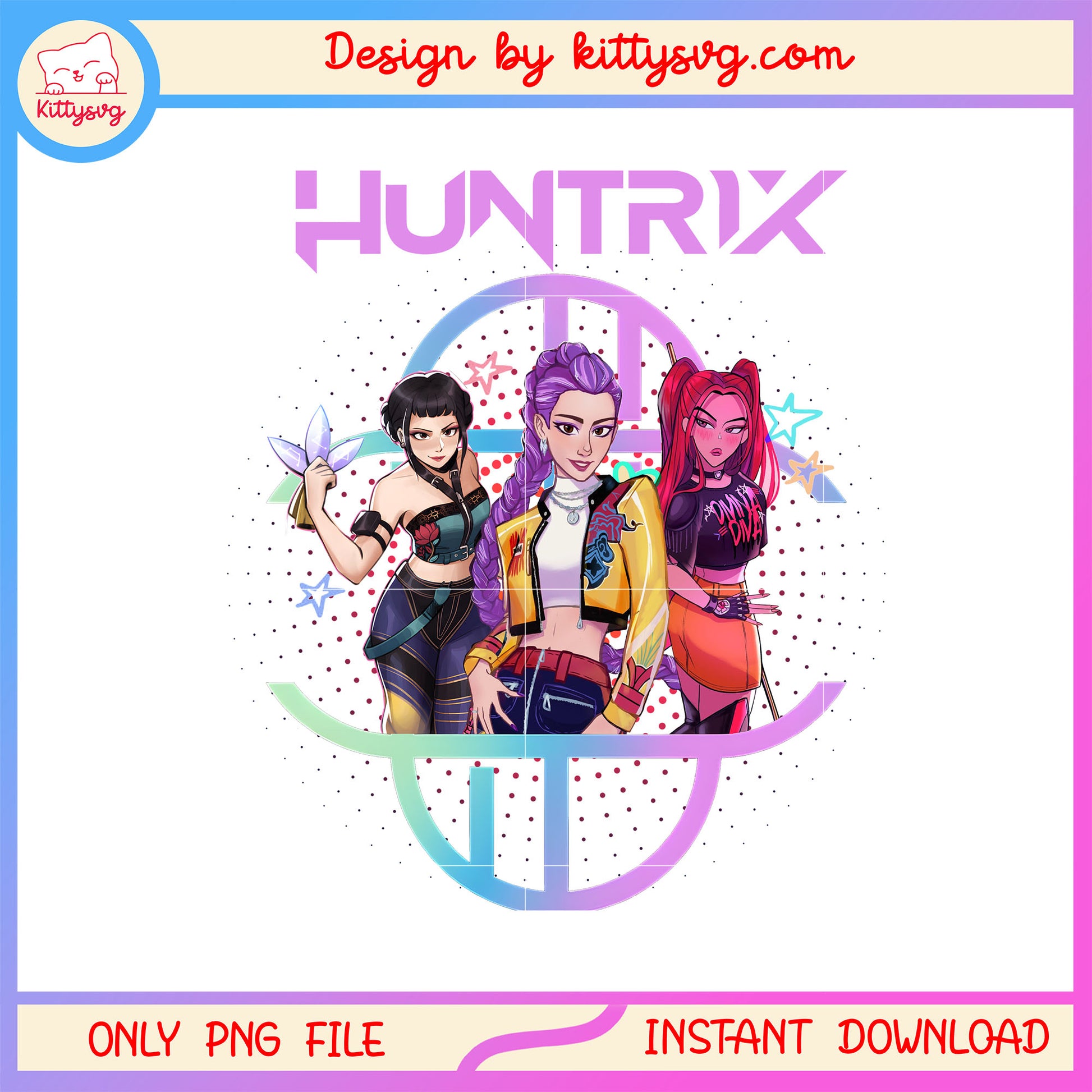 Huntrix anime girl aesthetic design png, the huntrix group png