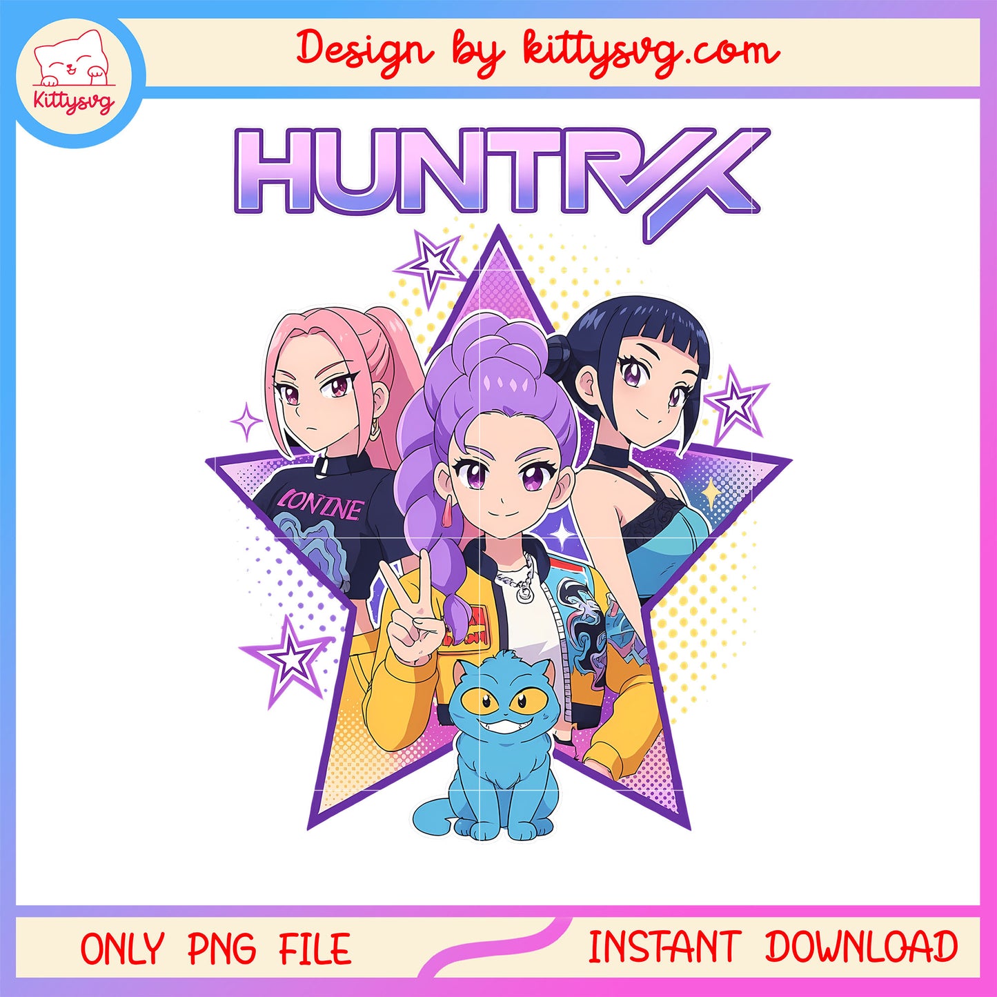 Huntrix band and derpy tiger character design png, blue derpy tiger png