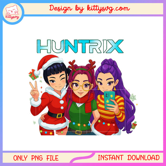Huntrix band kpop christmas selfie png, christmas day png