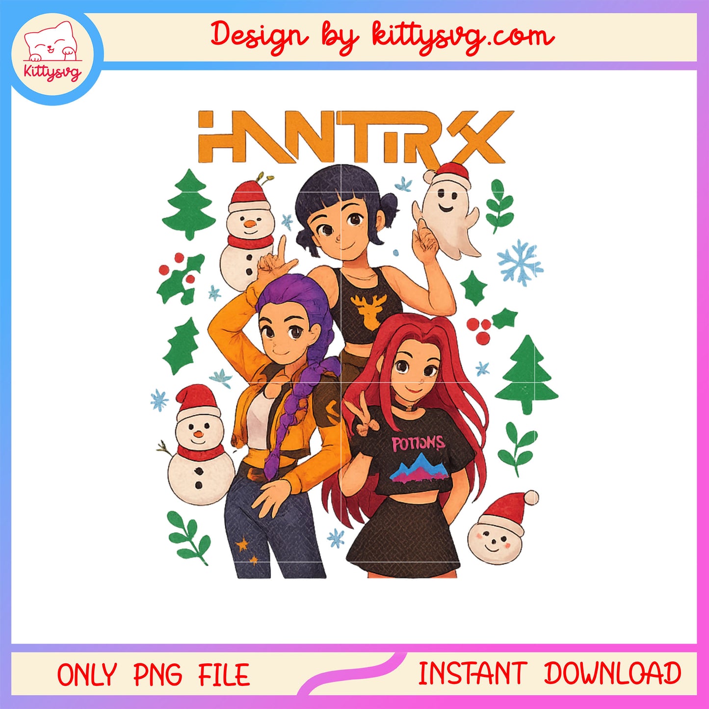 Huntrix band kpop snowman christmas png, christmas holiday png