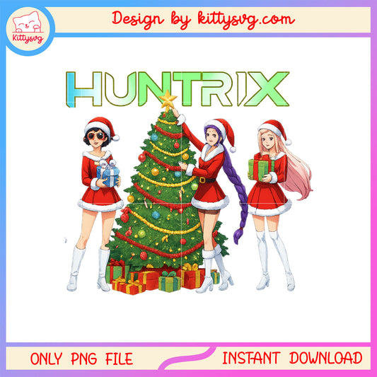 Huntrix band kpop with christmas tree png, christmas tree png