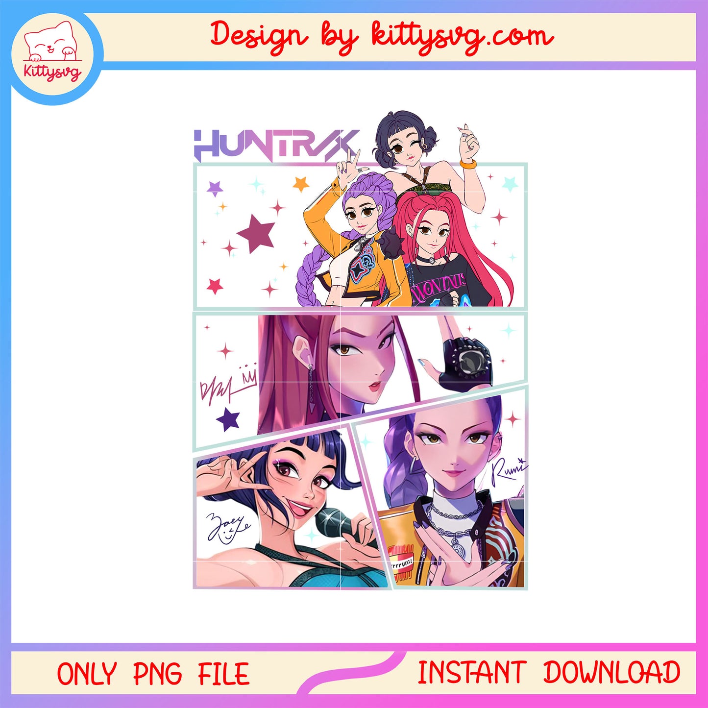 Huntrix band members manga png, huntrix kpop band png 