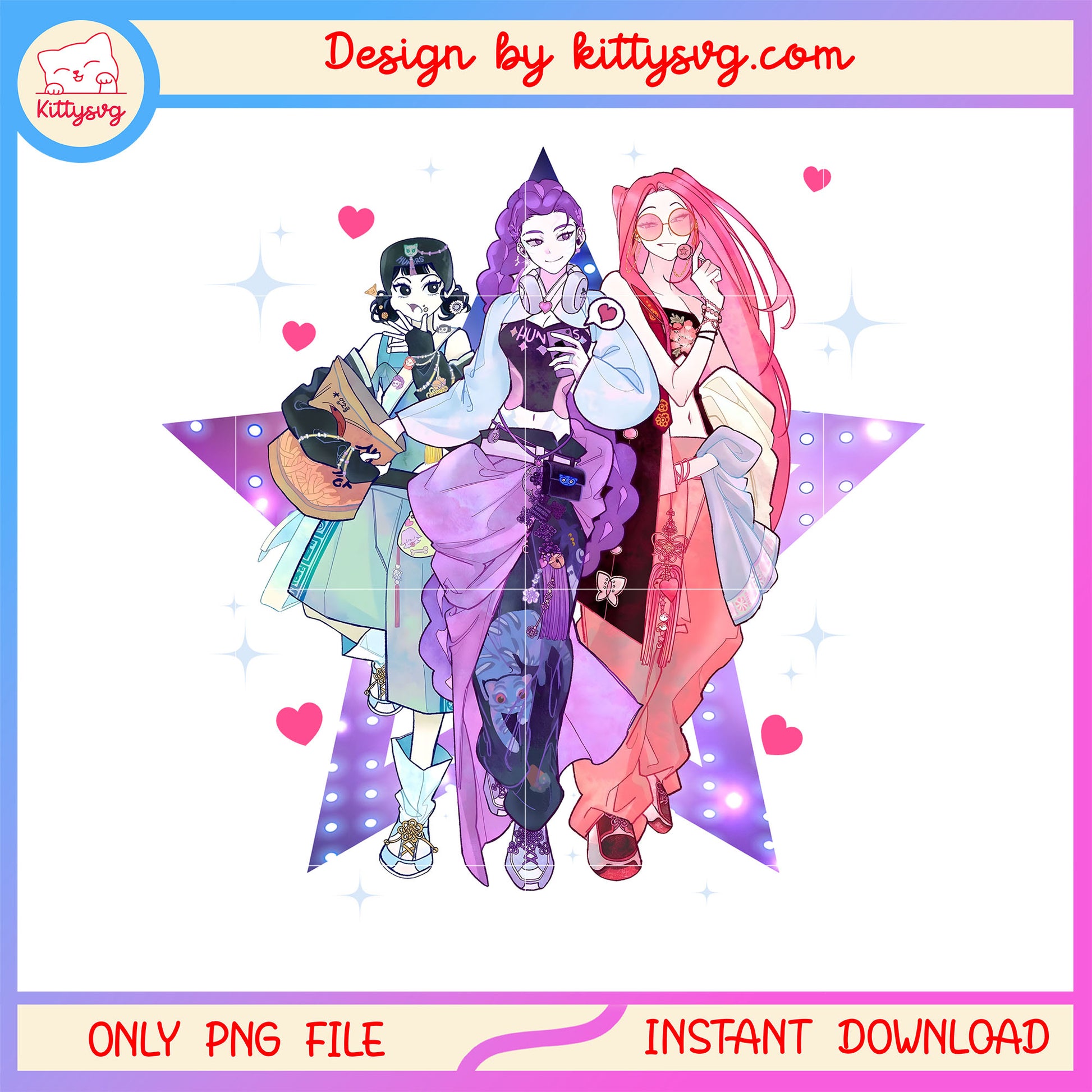 Huntrix band outfits design png, kpop demon hunters outfits png