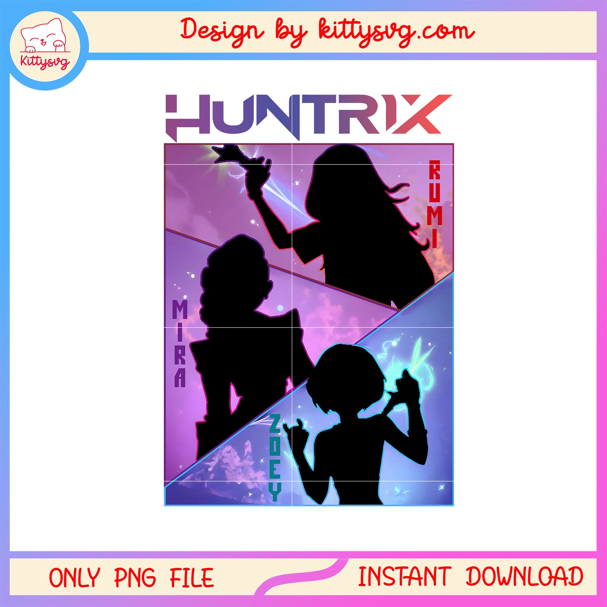 Huntrix band shadow design png, kpop dmeon hunters png