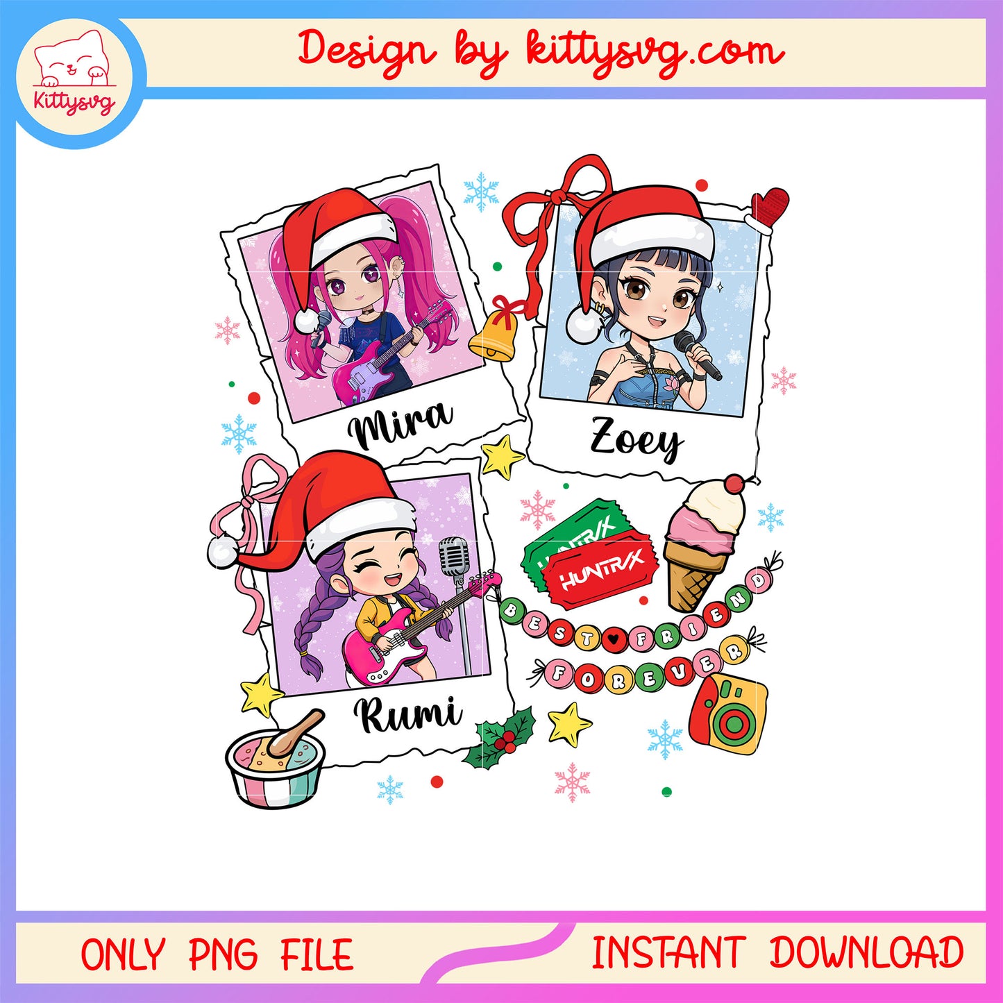 Huntrix bracelet christmas name card png, huntrix kpop png