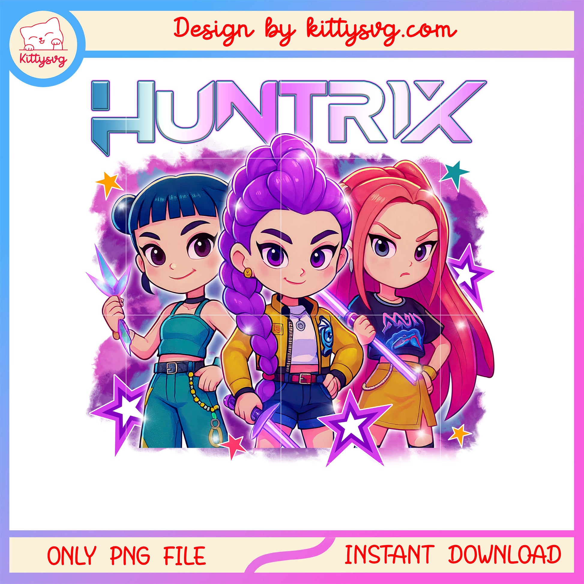 Huntrix cartoon chibi members design png, cartoon characters png