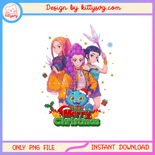 Huntrix cat kpop merry christmas png, demon hunters png