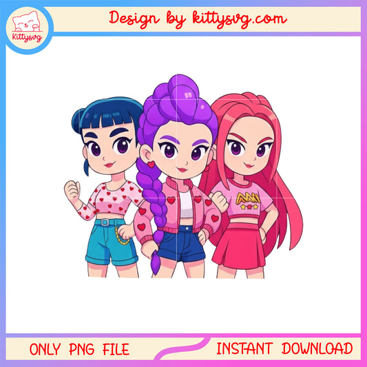 Huntrix characters cute valentine day png,  kpop demon hunters png